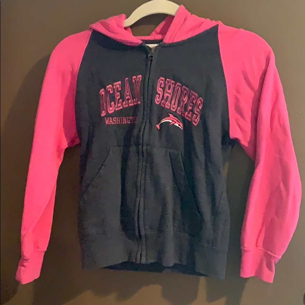 Ocean Shores pink and gray hoodie vintage looking